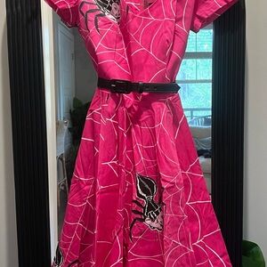 Vixen by Micheline Pitt Fuchsia Dress with Web Pattern